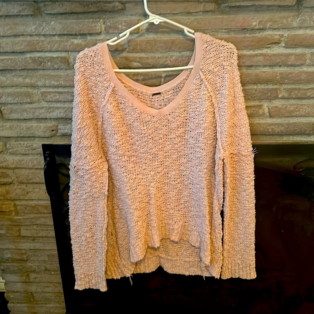 Free people distressed pink sweater